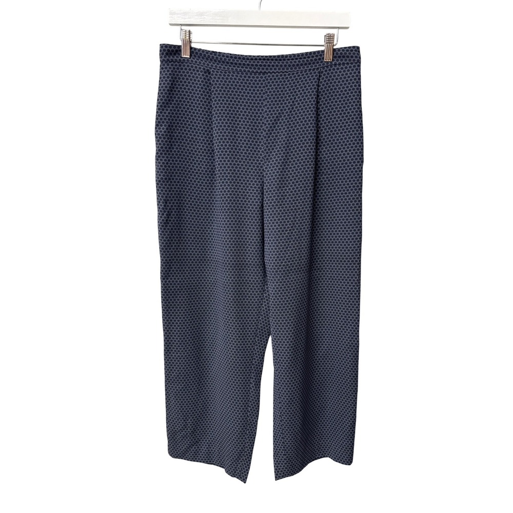 Vince Silk Blend Pants Women S Blue Geometric Wide Leg Cropped Professional Chic